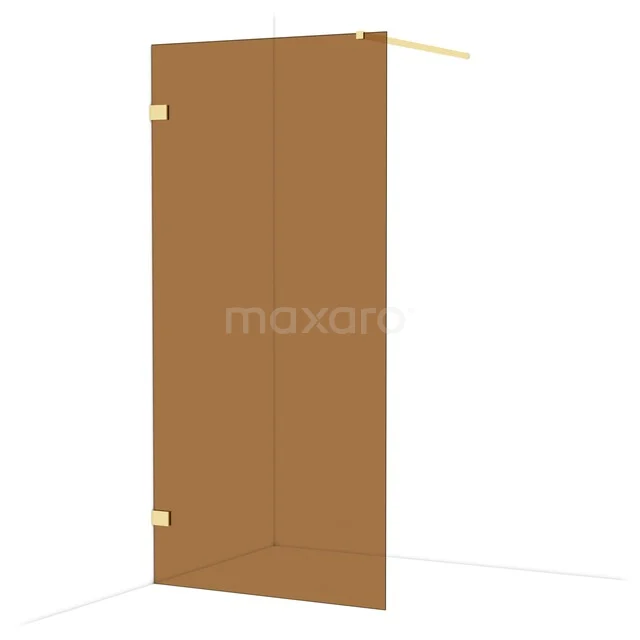 Diamond Walk-in shower | 100 cm Light gold Bronze glass Fixed wall IDA10129LG Brown glass shower wall with matte gold fittings, modern design, ideal for luxury bathroom interior.