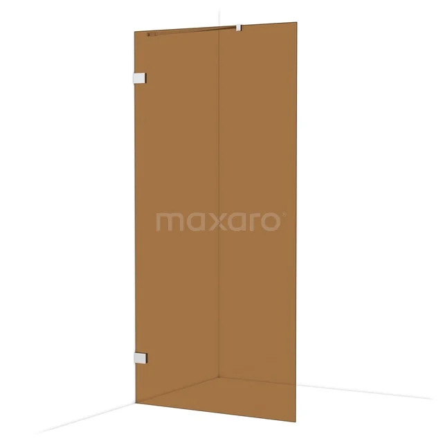 Bronze-coloured glass shower wall, corner installation with metal hinges, ideal for a modern bathroom.