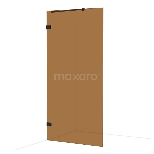 Diamond Walk-in shower | 100 cm Matte black Bronze glass Fixed wall IDA10229MB Brown shower wall with corner mounting, minimalist design, tempered glass, ideal for a modern bathroom.