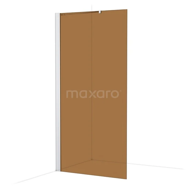 Diamond Walk-in shower | 100 cm Chrome Bronze glass Fixed wall IDA10239C Corner shower wall in warm amber glass, minimalist design, ideal for a modern bathroom.