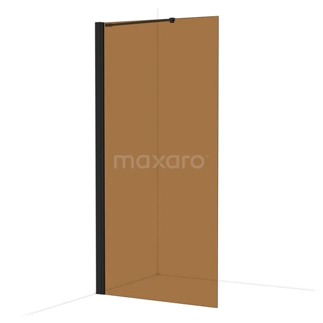 Diamond Walk-in shower | 100 cm Matte black Bronze glass Fixed wall IDA10239MB Shower wall with bronze-coloured glass and black edge, modern bathroom walk-in shower, sleek design.