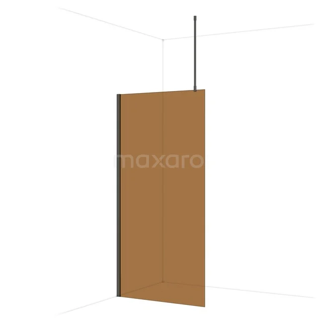 Diamond Walk-in shower | 100 cm Black chrome Bronze glass Fixed wall IDA10719BCN Brown glass walk-in shower panel with a matte black frame, ideal for a modern bathroom style.