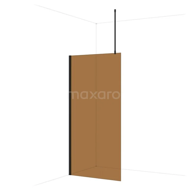 Diamond Inloopdouche | 100 cm Mat zwart Bronsglas Vaste wand IDA10719MB Bruine glazen douchewand met mat zwart profiel, minimalistisch design voor moderne badkamers.