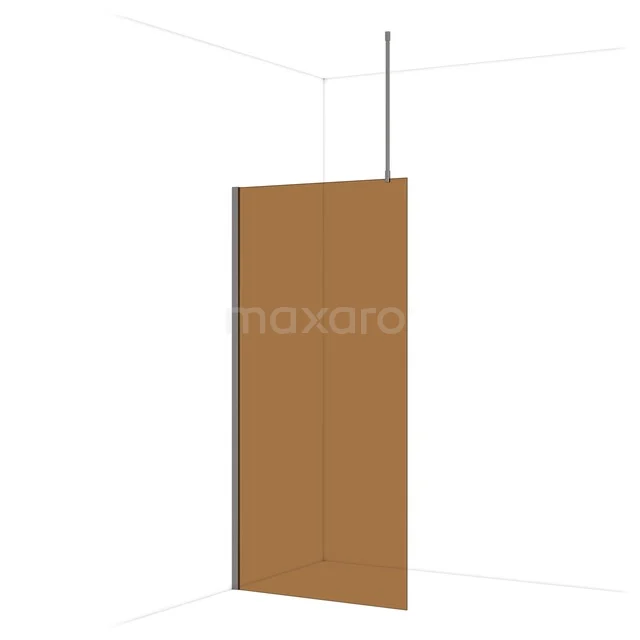 Diamond Walk-in shower | 100 cm Black metal Bronze glass Fixed wall IDA10719ZMN Brown glass walk-in shower wall with ceiling support, modern design, ideal for stylish bathroom decor.
