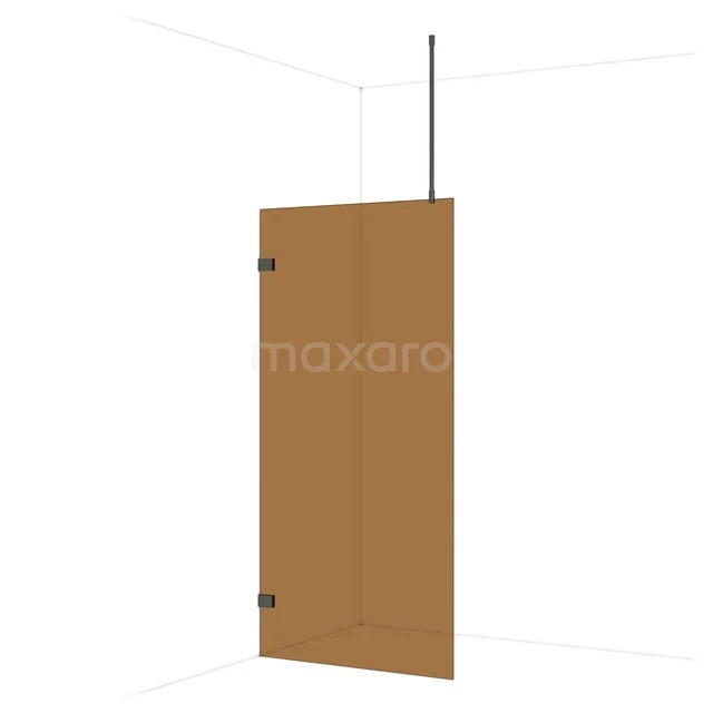 Diamond Walk-in shower | 100 cm Black chrome Bronze glass Fixed wall IDA10729BC Brown glass shower wall with a matte finish, metal mounting points and modern design, ideal for stylish bathrooms.