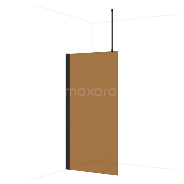 Diamond Walk-in shower | 100 cm Matte black Bronze glass Fixed wall IDA10739MB Brown glass shower wall with matte black profile, sleek design and modern accent for a stylish bathroom.