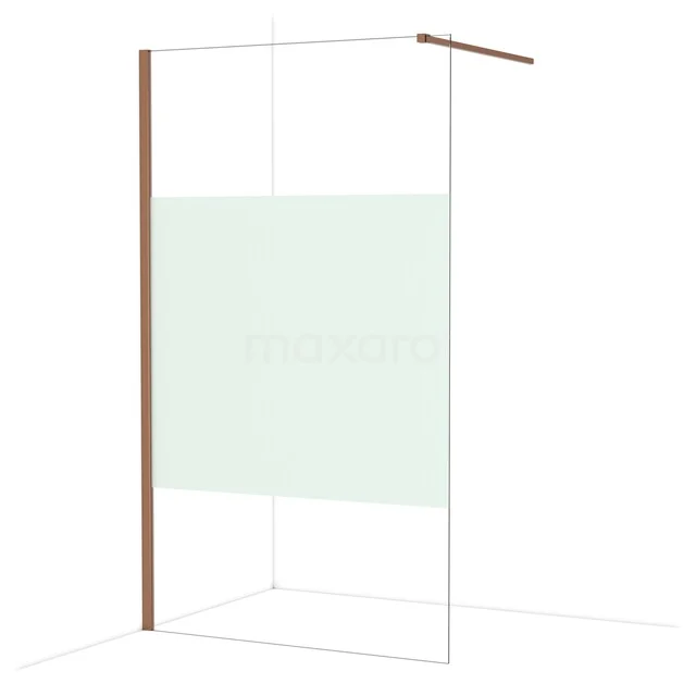 Diamond Inloopdouche | 120 cm Glanzend koper Helder met matte strook Vaste wand IDA12113GKP Douchewand met houtlook profiel, helder glas en mat wit accent, ideaal voor moderne badkamers.