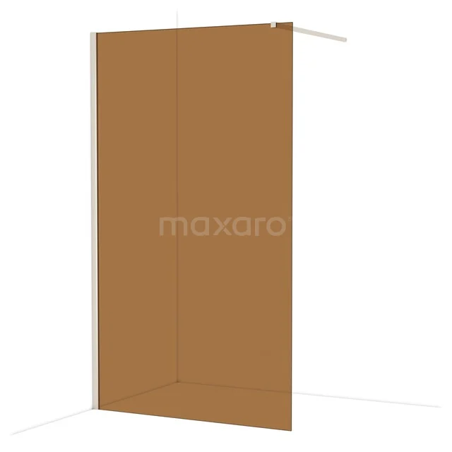 Brown walk-in shower wall made of glass with a matte gold finish, modern bathroom design.