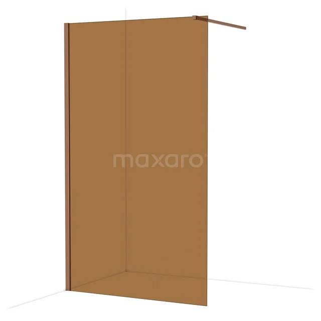 Matte gouden inloopdouchewand van glas met een strak aluminium profiel, ideaal voor een moderne badkamerstijl.