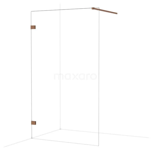 Glasige begehbare Dusche mit goldfarbenen Scharnieren, minimalistisches Design; perfekt für ein modernes Badezimmer.