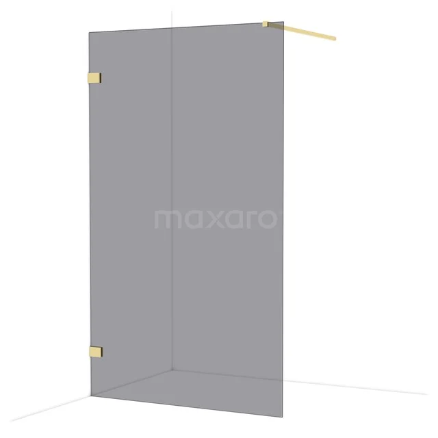 Douchewand met mat gouden details, helder glas, minimalistisch design, perfect voor een stijlvolle badkamerinrichting.
