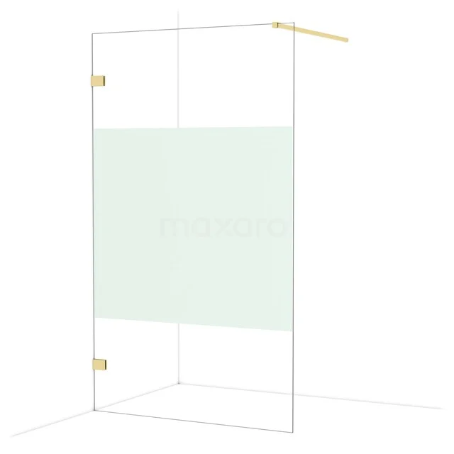 Shower wall with golden elements, partly frosted glass, modern design, ideal for a stylish and functional bathroom.