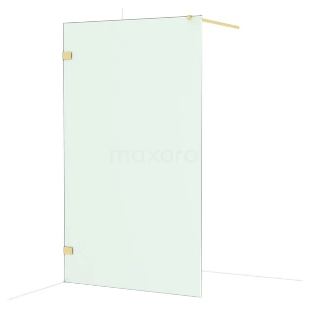 Diamant begehbare Dusche 120cm Kupfer glänzend mattiert Glas Festwand IDA12127GLG Schwarze begehbare Dusche mit goldfarbenen Akzenten, industriellem Design und Glasplatten, perfekt für ein modernes Badezimmer.