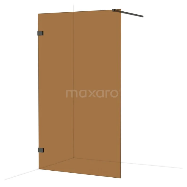 Diamond Walk-in shower | 120 cm Black chrome Bronze glass Fixed wall IDA12129BC Bronze shower wall made of tempered glass with a minimalist design and black details, ideal for a stylish bathroom decor.
