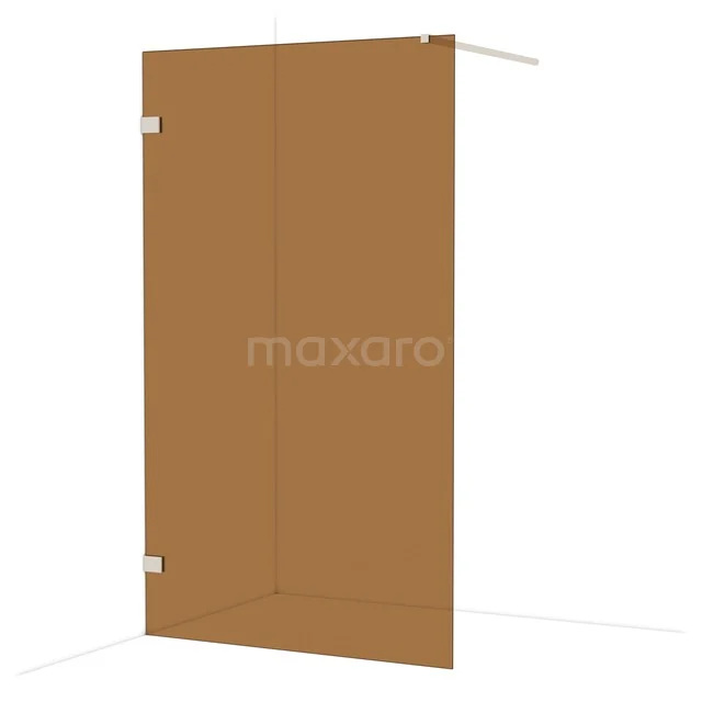 Diamond Walk-in shower | 120 cm Stainless steel Bronsglas Fixed wall IDA12129BR Bruine glazen douchewand met gouden accenten, zonder profiel, ideaal voor een moderne en stijlvolle badkamer.