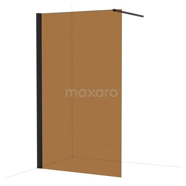 Shower wall in copper-coloured glass with black profile, industrial design, ideal for modern bathrooms.