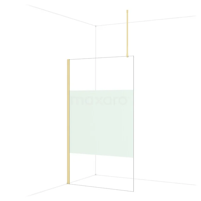 Diamond Walk-in shower | 120 cm Shiny light gold Clear with matt strip Fixed wall IDA12713GLG Shower wall with frosted glass panel, minimalist design, gold finish, ideal for modern bathrooms.
