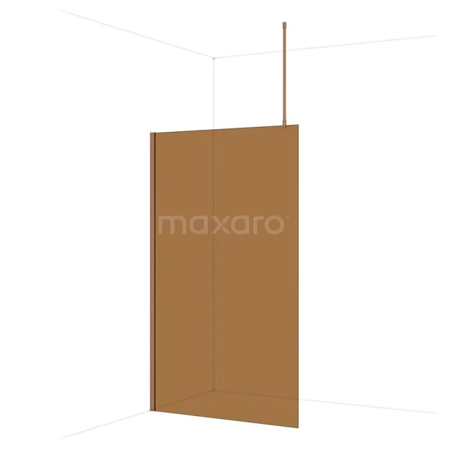 Diamond Inloopdouche | 120 cm Koper Bronsglas Vaste wand IDA12719KP Douchewand amberkleurig glas, minimalistisch design, ideaal voor moderne badkamers, met mat metallic profiel.