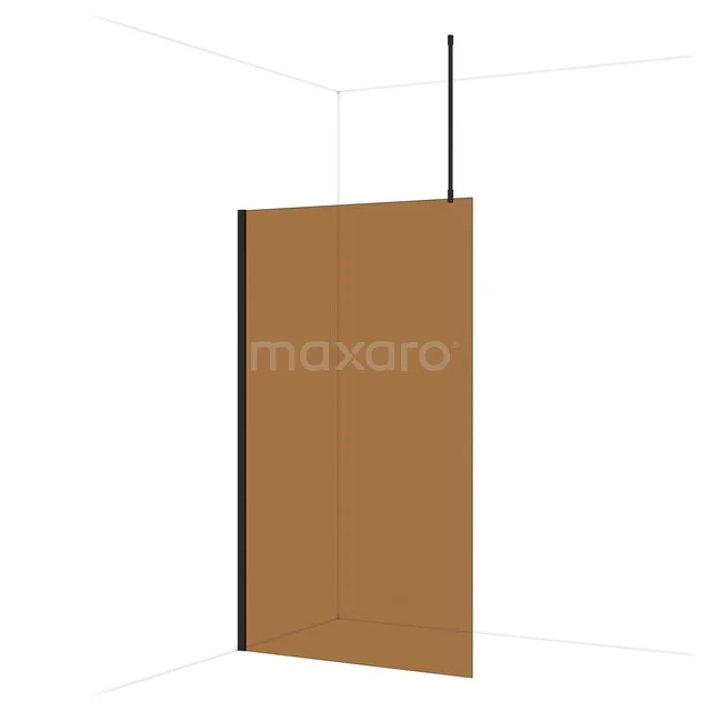 Diamond Walk-in shower | 120 cm Matte black Bronze glass Fixed wall IDA12719MB Brown glass shower wall with matte black profiles, perfect for a stylish and modern bathroom.