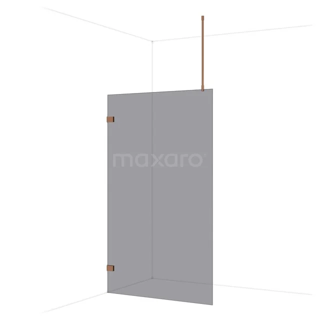 Diamond Walk-in shower | 120 cm Shiny copper Smoke glass Fixed wall IDA12721GKP Grijze douchewand van glas met koperen bevestigingen, geschikt voor moderne badkamers, minimalistisch design.