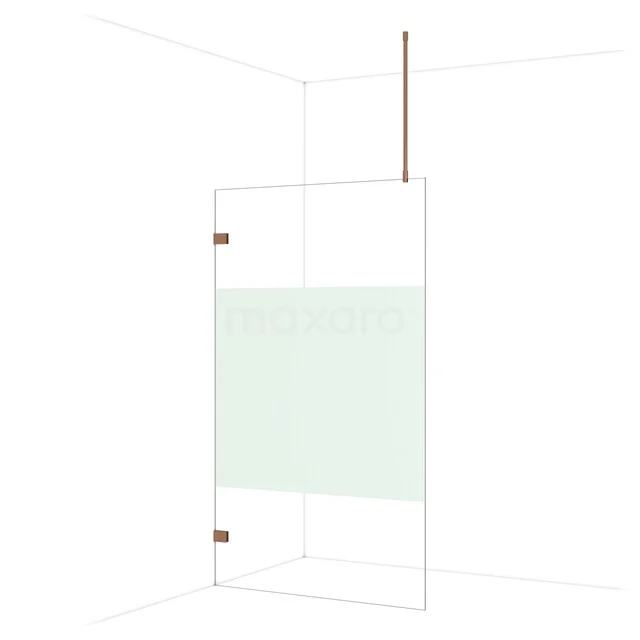 Douchewand met helder glas en gouden accenten, modern design voor stijlvolle badkamerinrichting.