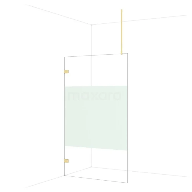 Diamond Walk-in shower | 120 cm Glossy light gold Clear with matt strip Fixed wall IDA12723GLG Glazen douchewand met goudkleurige scharnieren, mat wit middenpaneel, strak design voor moderne badkamers.