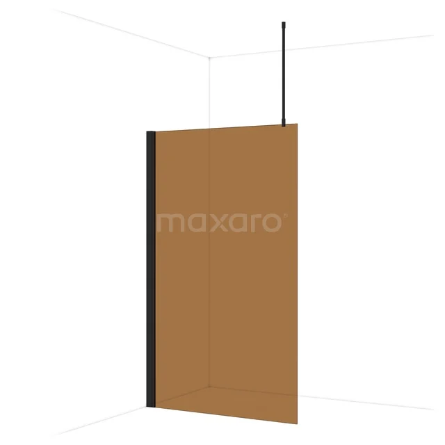 Diamond Walk-in shower | 120 cm Matte black Bronze glass Fixed wall IDA12739MB Brown glass shower screen with matte black profile, perfect for a modern bathroom style.