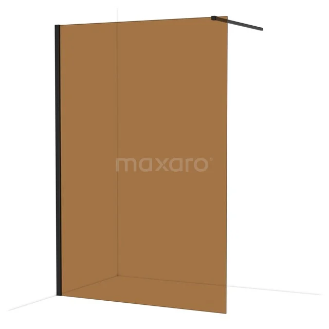 Diamond Inloopdouche | 140 cm Mat zwart Bronsglas Vaste wand IDA14119MB Douchewand brons kleurig glas met zwarte rand, moderne uitstraling voor de badkamer.