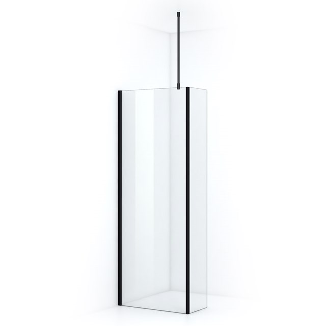 Pearl Inloopdouche | 80 cm Mat zwart Helder glas Vaste wand met zijwand IPC082700M