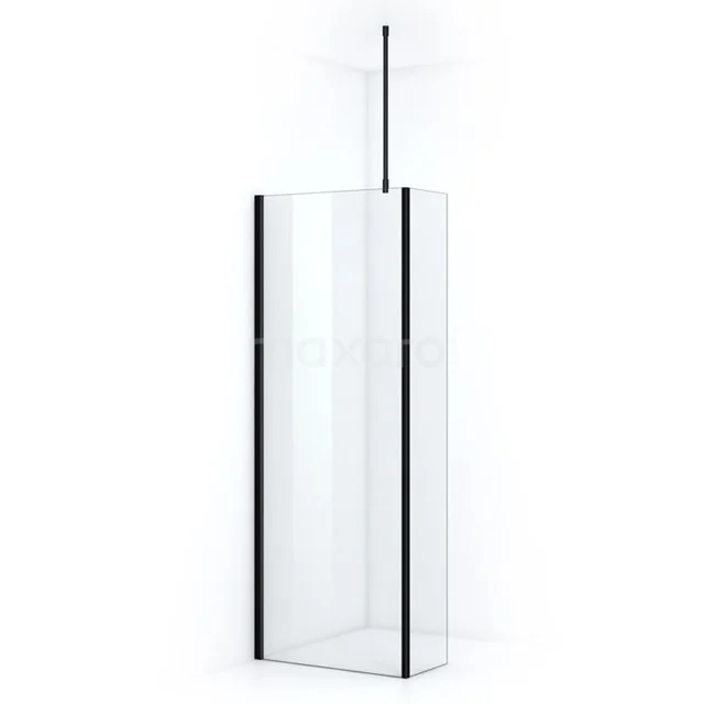 Pearl Walk-in shower | 70 cm Matte black Clear glass Fixed wall with side panel IPC072700M Transparent glass shower screen with matt black profiles, corner model, modern design for a stylish bathroom.