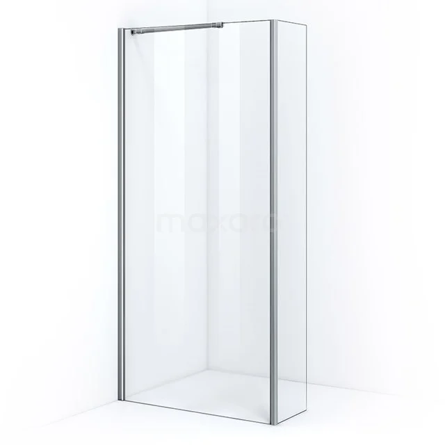 Pearl Walk-in shower | 100 cm Chrome Clear glass Fixed wall with side panel IPC102100CN Modern glass shower screen in clear glass with aluminium frame, ideal for stylish bathroom decoration.