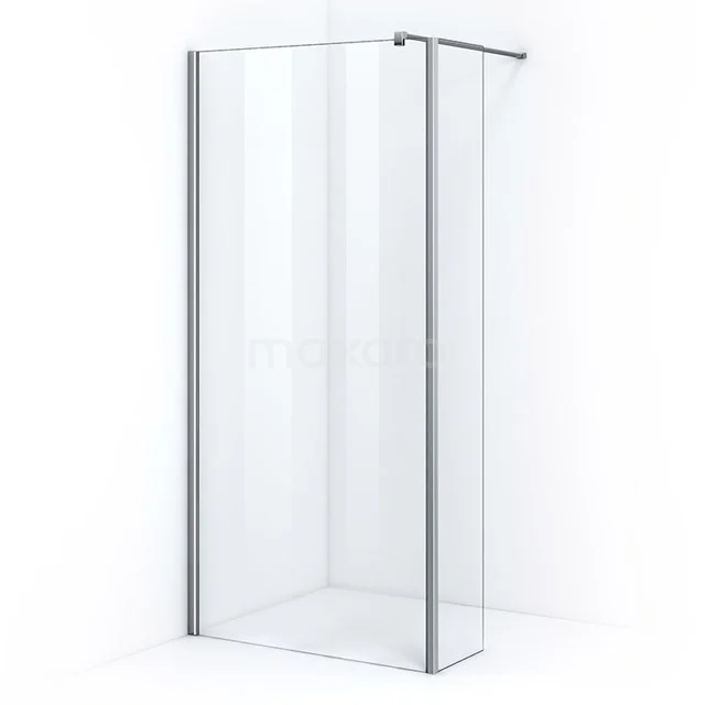 Pearl Walk-in shower | 90 cm Chrome Clear glass Fixed wall with side panel IPC092300CN Glass walk-in shower enclosure with chrome profile, corner design and transparent glass; ideal for a modern bathroom style.