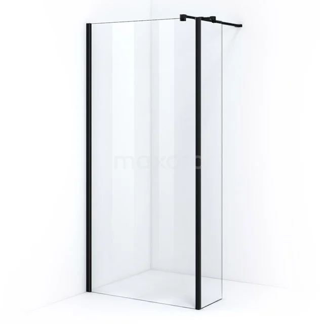 Modern shower screen with matt black profiles, corner model made of glass, ideal for a stylish and functional bathroom.