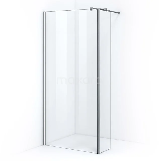 Glass shower screen with aluminium profiles, clear finish, ideal for modern bathroom ranges and minimalist design.