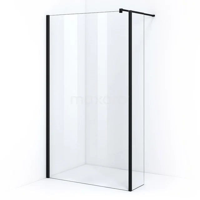 Pearl Inloopdouche | 110 cm Mat zwart Helder glas Vaste wand met zijwand IPC112300M