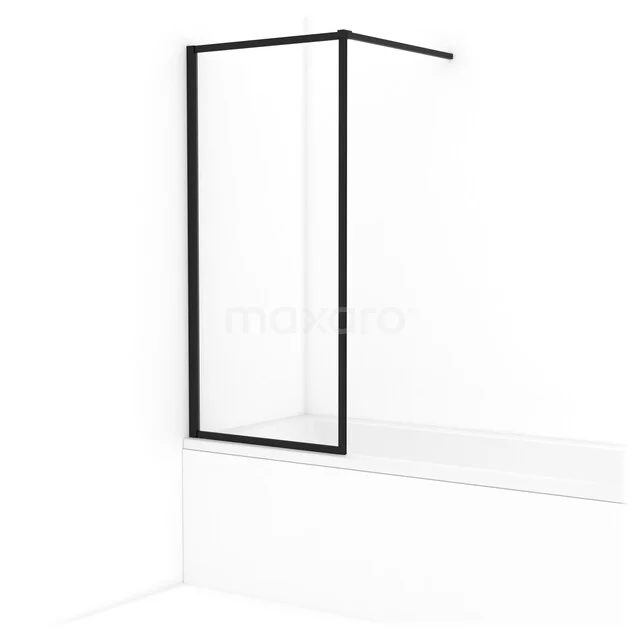 Schwarzer Glas-Badewannenaufsatz mit mattem Rahmen, modernes Design, ideal für eine stilvolle und funktionale Badezimmergestaltung.