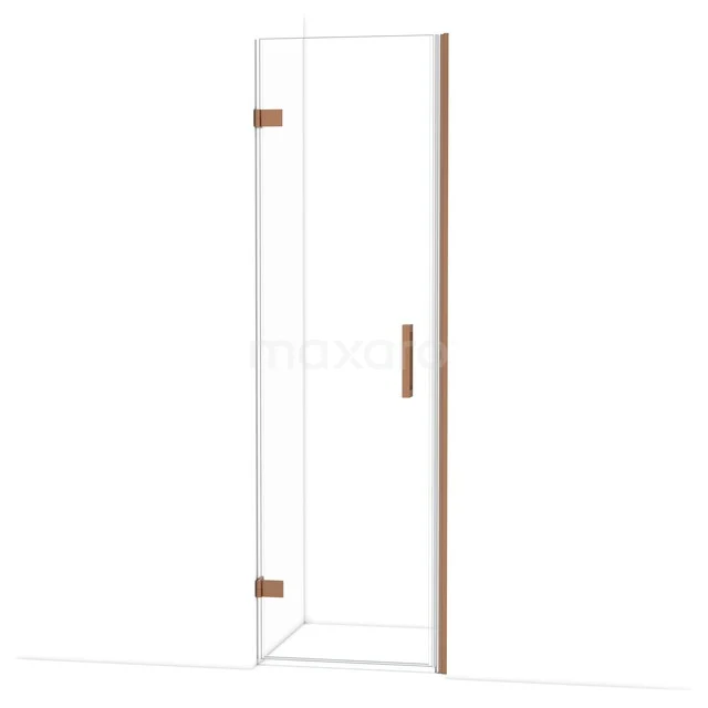 Diamond Shower door | 60 cm Copper Clear glass Pivot door DDA2106220KP Glazen douchedeur met gouden scharnieren en handgreep, modern design, ideaal voor luxe badkamerinrichting.
