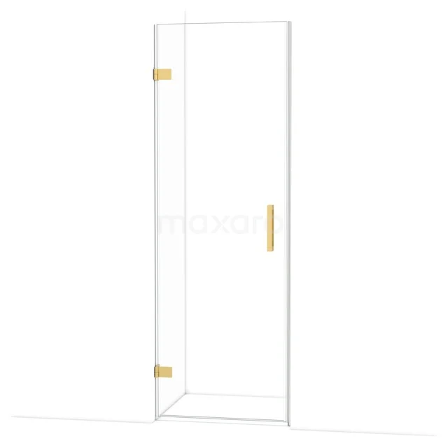 Duschtür mit Klarglas und goldenen Scharnieren, stilvolles Design für moderne Bäder.