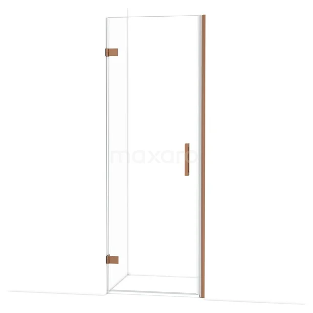 Glasene Duschtür mit chromfarbigen Scharnieren und schlankem Haltegriff, ideal für ein modernes Badezimmer.