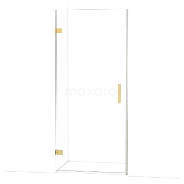 Diamond Douchedeur | 90 cm Goud Helder glas Draaideur DDA2109120GG Douchedeur met gouden scharnieren en handgreep, helder glas, minimalistisch design, ideale toevoeging aan een moderne badkamer.
