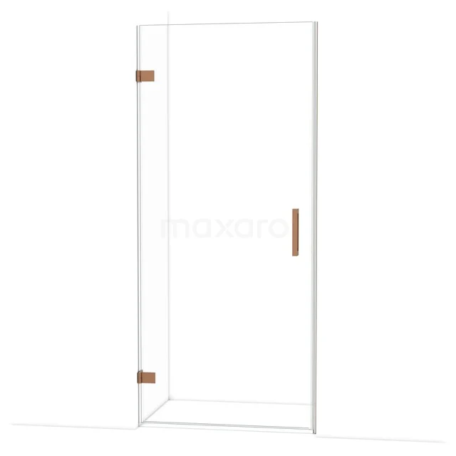 Diamond Shower door | 90 cm Copper Clear glass Pivot door DDA2109120KP Heldere glazen douchedeur met gouden scharnieren en handgreep, modern design, ideaal als stijlvolle badkamerinrichting.