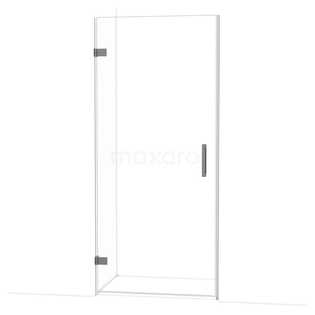 Diamond Shower door | 90 cm Black metal Clear glass Pivot door DDA2109120ZM Heldere glazen douchedeur met scharnieren en zilveren handgreep, perfect voor een moderne badkamer.