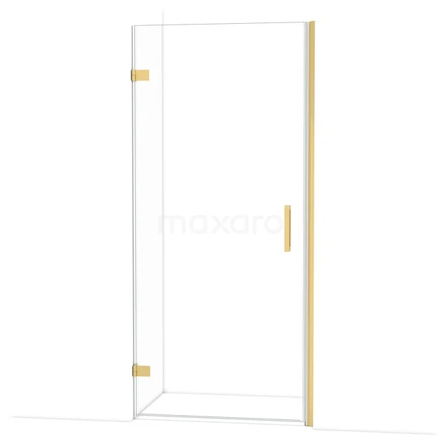 Glasene Duschtür mit goldfarbenen Details, minimalistisches Design, ideal als luxuriöses Badezimmeraccessoire.