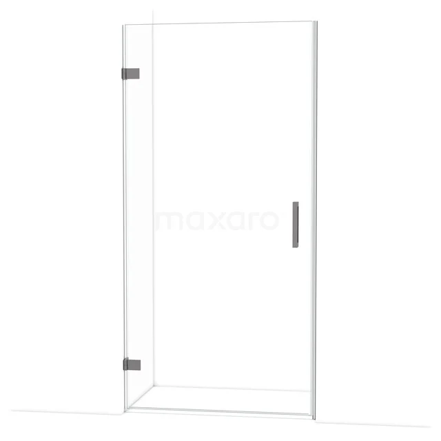 Glazen douchedeur met roestvrijstalen scharnieren en handgreep, modern design, perfect voor een stijlvolle badkamerupgrade.