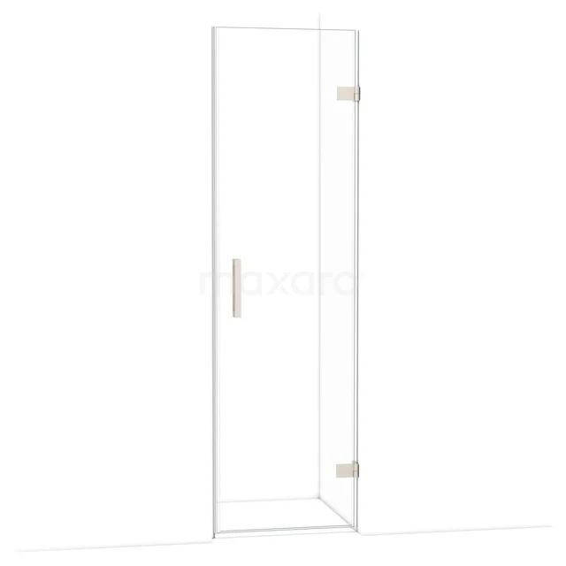 Glas Duschtür mit Klarglas, schlankem Metallgriff und Eckdesign, ideal für eine moderne Badezimmergestaltung.