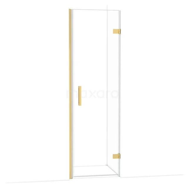 Glas Duschtür mit gold Scharnieren und Haltegriff, straffes Design für ein stilvolles Badezimmer.