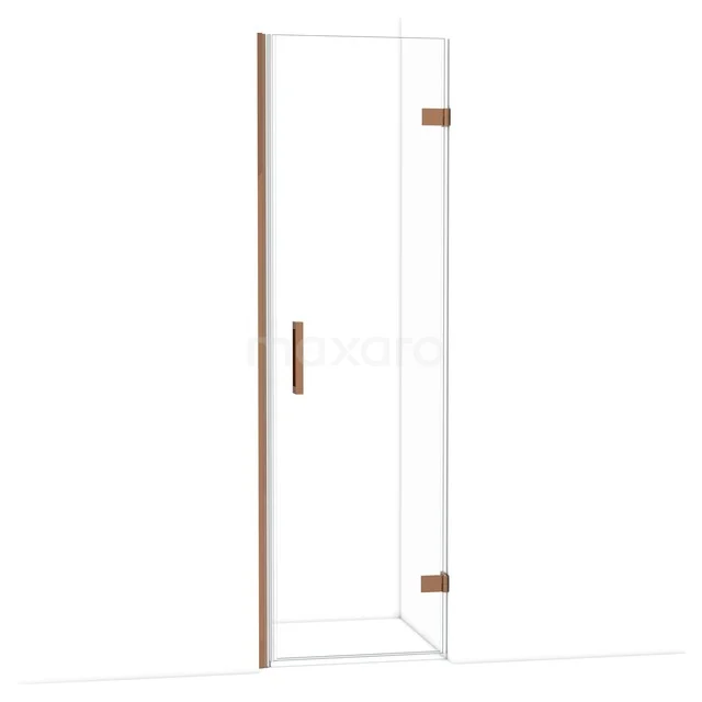 Diamond Shower door | 60 cm Shiny copper Clear glass Pivot door DDA2206220GKP Transparante glazen douchedeur met goudkleurige accenten en een strakke handgreep, ideaal voor een moderne badkamerstijl.