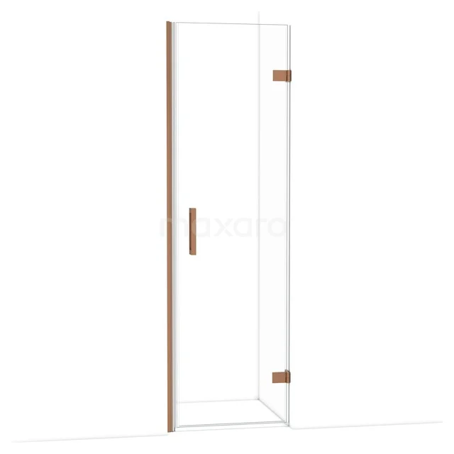 Diamond Shower door | 60 cm Copper Clear glass Pivot door DDA2206220KP Rechthoekige glazen douchedeur met messing scharnieren en handgreep, ideaal voor een moderne badkamerstijl.