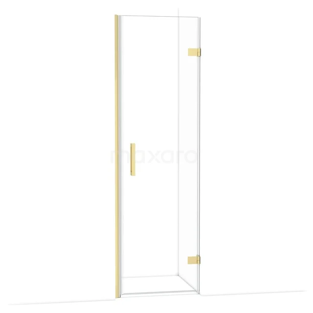 GlasduschTür mit goldfarbenen Scharnieren und Haltegriff, schlankes Design, ideal für stilvolle Badezimmergestaltung.