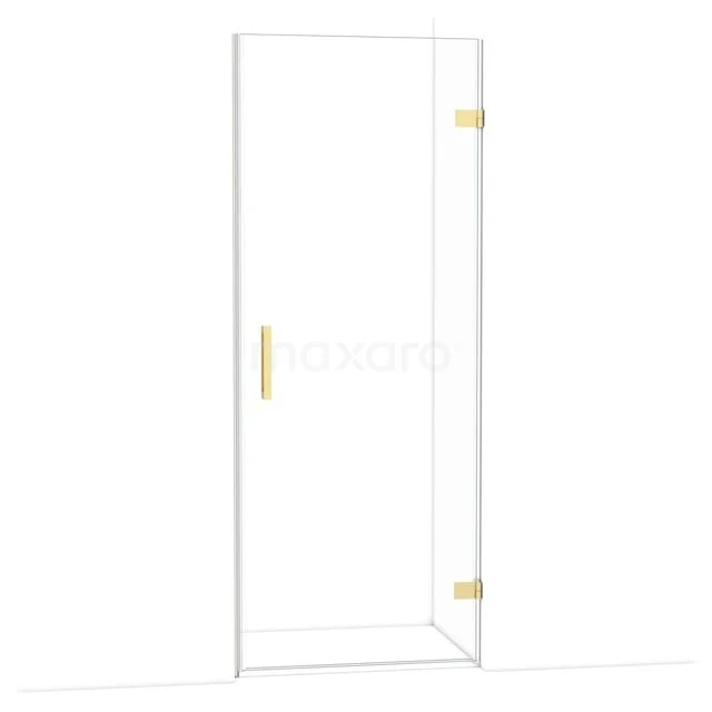 Diamond Douchedeur | 80 cm Glanzend lichtgoud Helder glas Draaideur DDA2208120GLG Glazen douchedeur met gouden handgreep en scharnieren, strak ontwerp, ideaal voor moderne badkamers en luxe uitstraling.